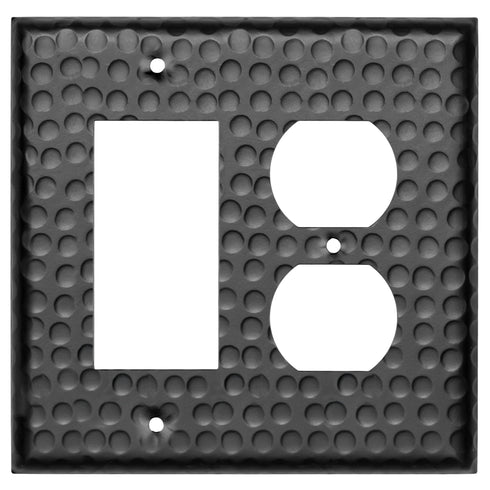 Hand Hammered Combo Rocker Duplex Light Switch Wall Plate - Black